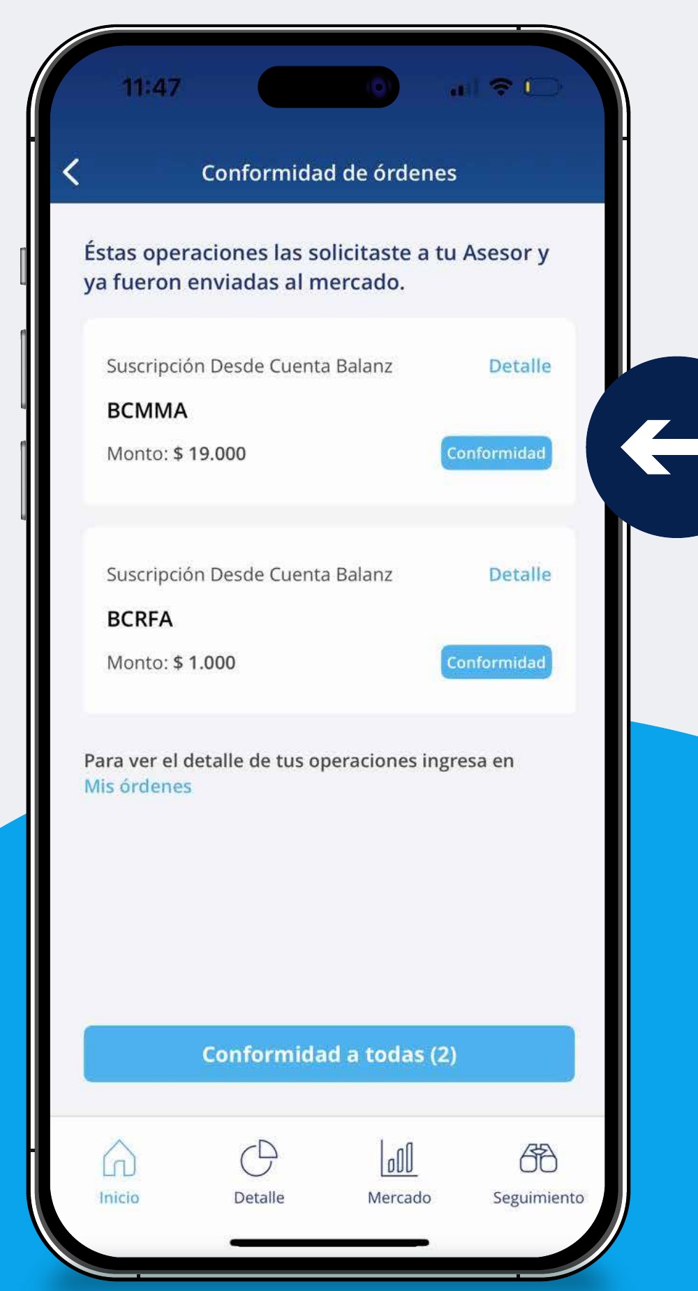 Listado de operaciones a confirmar
