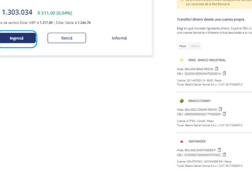Ingresar dinero para empezar a operar en Balanz